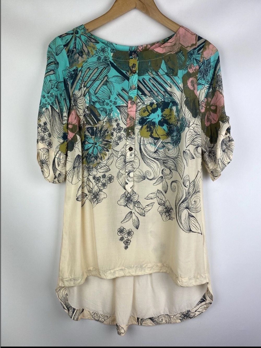IVKO ladies floral pattern tunic blouse, size 38 (M), EUC